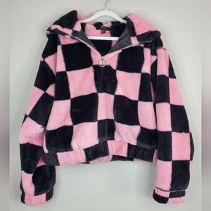 Forever 21 Pink & Black Checkerboard Cropped Jacket